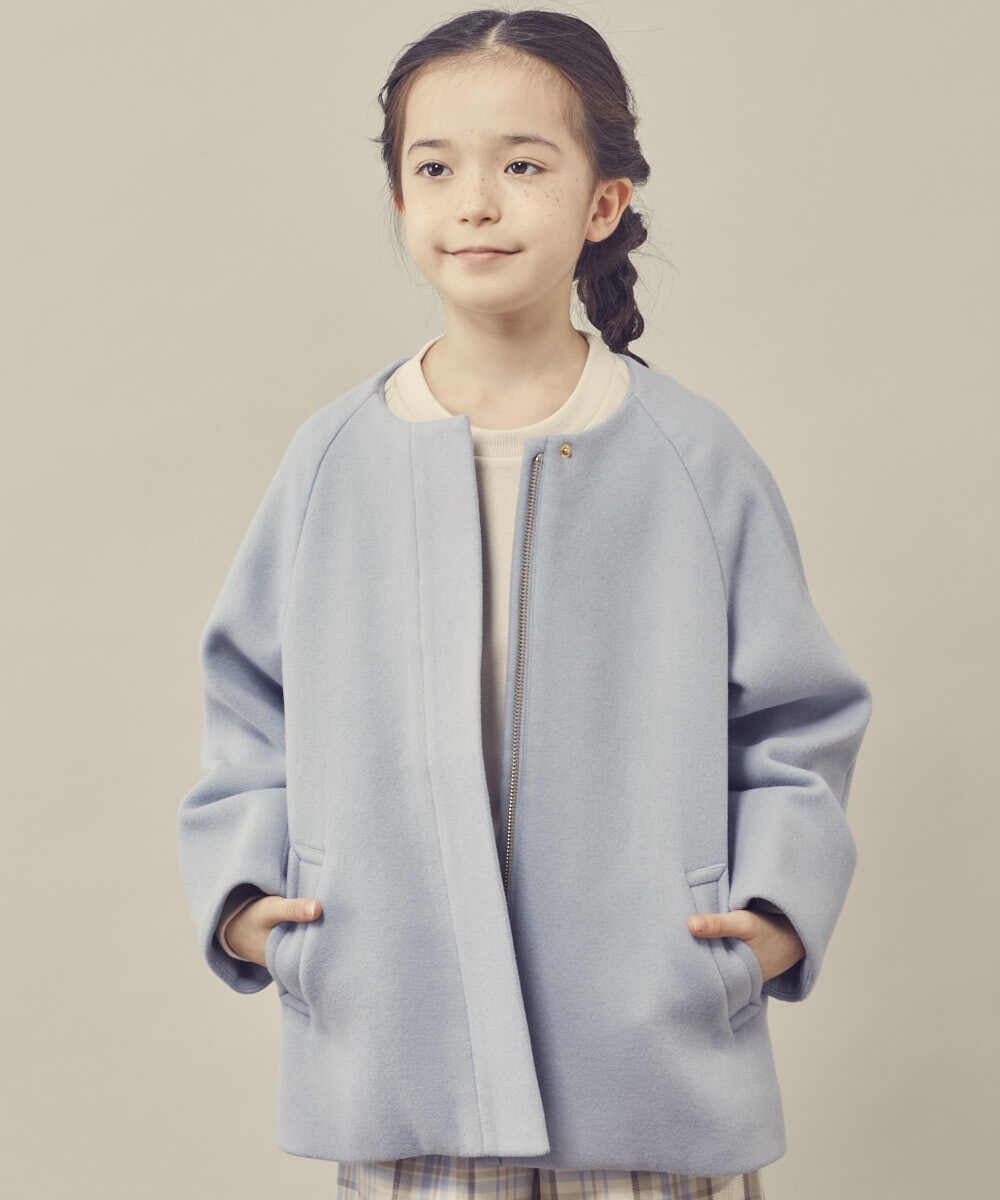 KJUAT03069 a.v.v KIDS(アー・ヴェ・ヴェ) [140-150]ライトフェイクウールAラインショートコート ライトグレー
