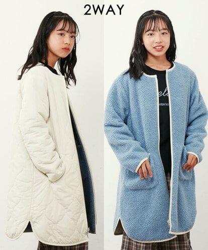 KJUAT06079 a.v.v KIDS [140-150]【2way】タフタ＆ボアリバーシブルバイカラーコート