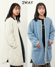 KJUAT06079 a.v.v KIDS(アー・ヴェ・ヴェ) [140-150]【2way】タフタ＆ボアリバーシブルバイカラーコート ブルー