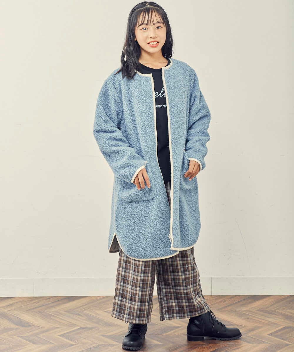 KJUAT06079 a.v.v KIDS(アー・ヴェ・ヴェ) [140-150]【2way】タフタ＆ボアリバーシブルバイカラーコート ブルー