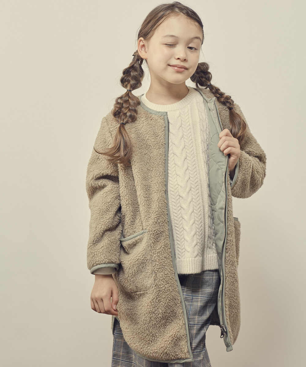 KJUAT06079 a.v.v KIDS(アー・ヴェ・ヴェ) [140-150]【2way】タフタ＆ボアリバーシブルバイカラーコート ブルー