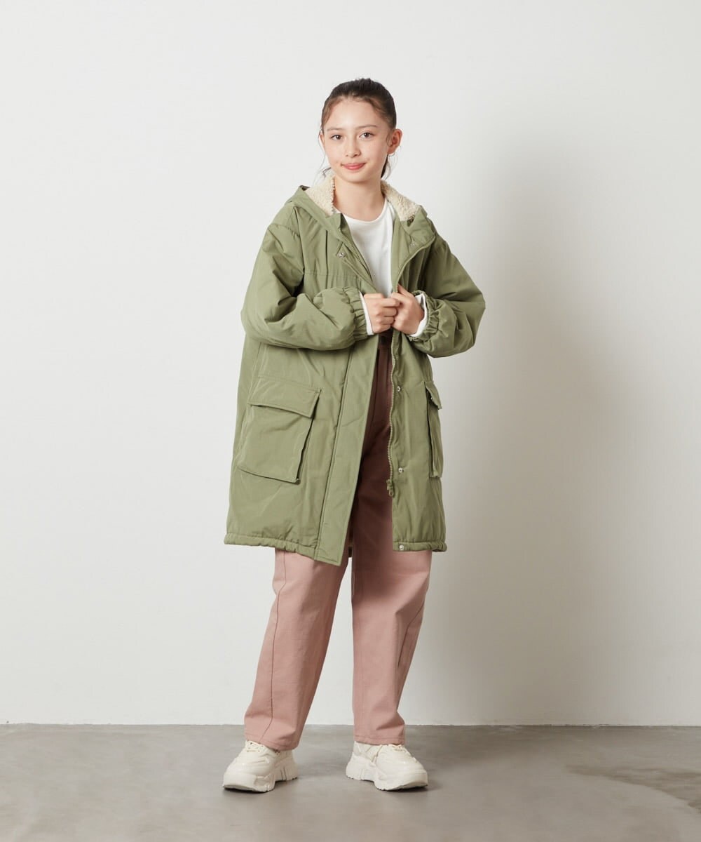 KJUAV05069 a.v.v KIDS(アー・ヴェ・ヴェ) [100-130]裏ボアモッズコート カーキ