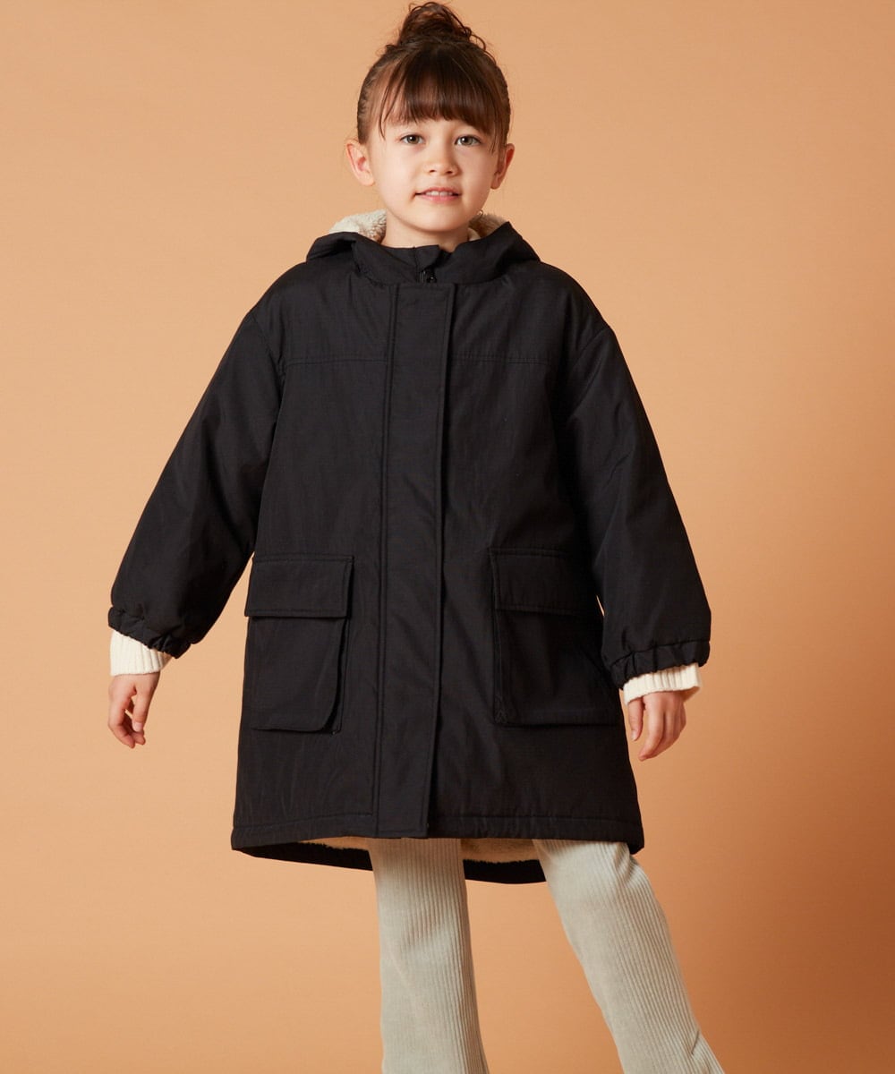 KJUAW05079 a.v.v KIDS(アー・ヴェ・ヴェ) [140-150]裏ボアモッズコート ブラック