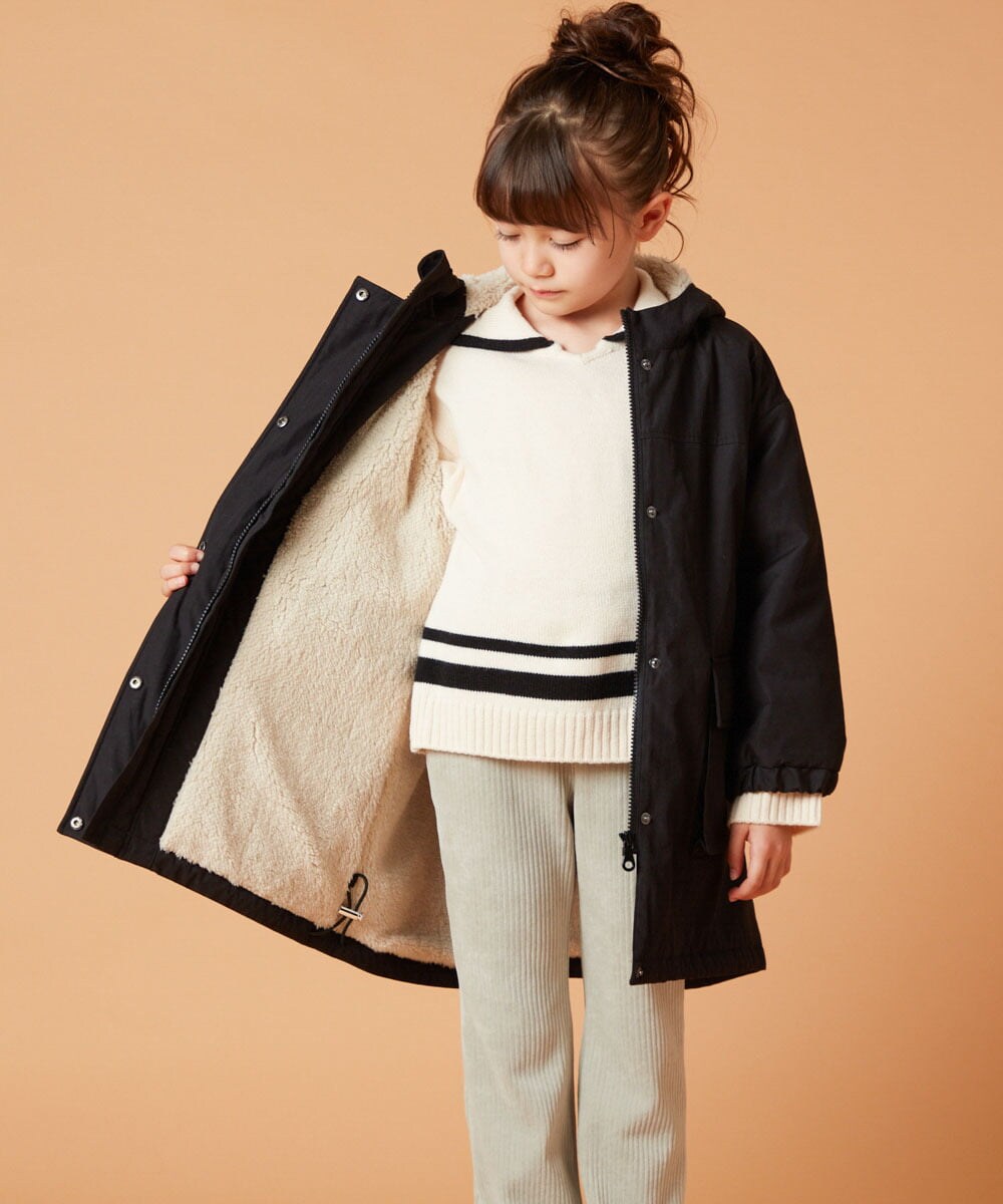 KJUAW05079 a.v.v KIDS(アー・ヴェ・ヴェ) [140-150]裏ボアモッズコート ブラック