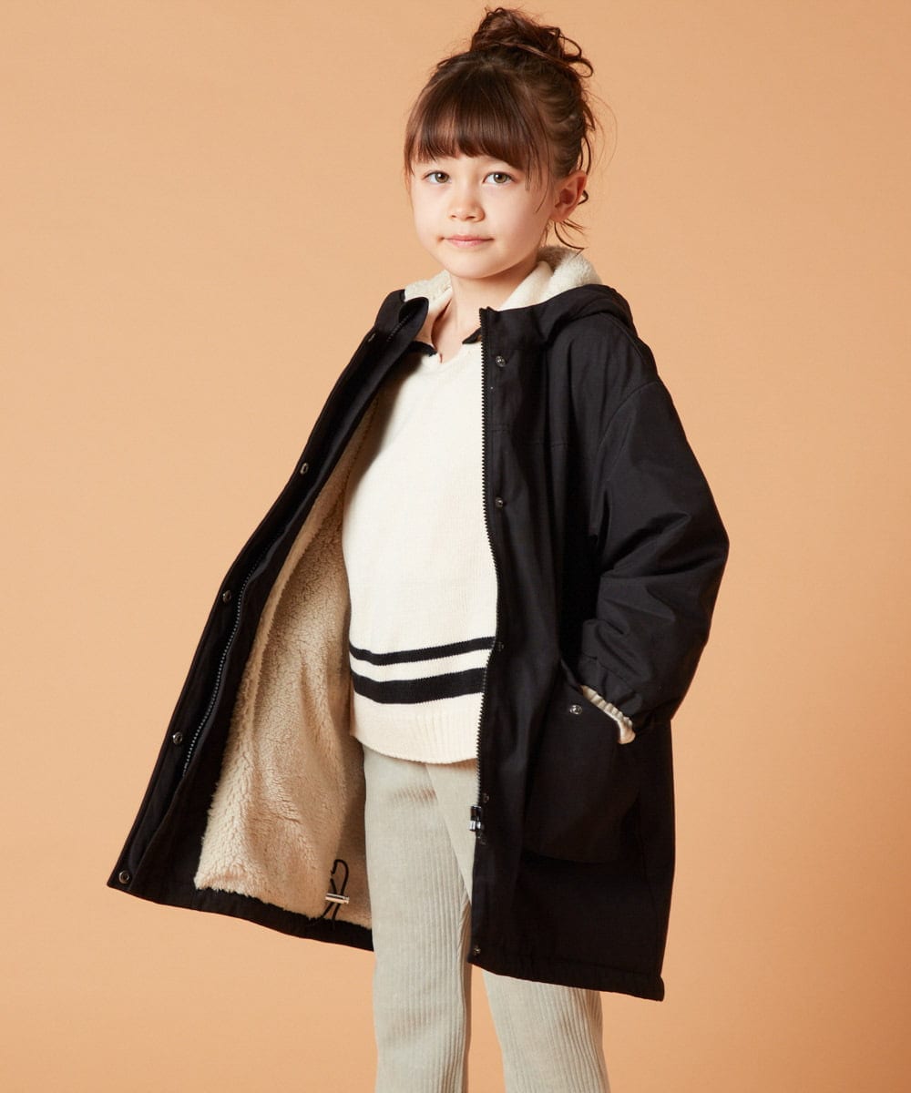 KJUAW05079 a.v.v KIDS(アー・ヴェ・ヴェ) [140-150]裏ボアモッズコート ブラック