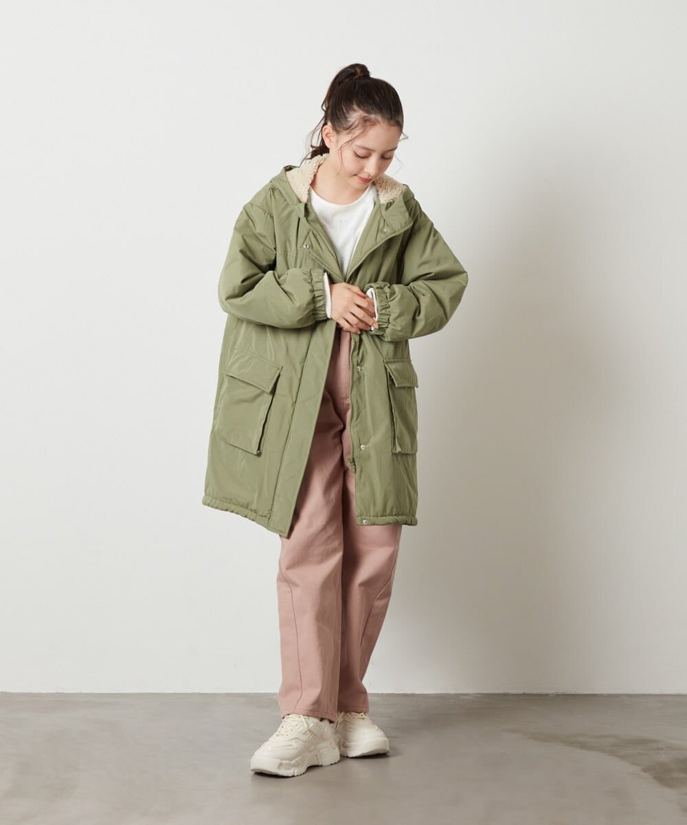 KJUAW05079 a.v.v KIDS(アー・ヴェ・ヴェ) [140-150]裏ボアモッズコート ブラック