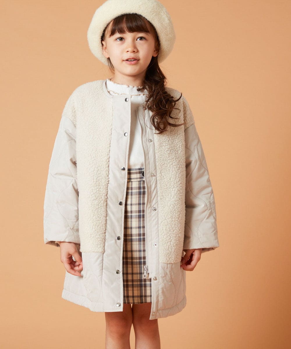 KJUAW06079 a.v.v KIDS(アー・ヴェ・ヴェ) [140-150]ボア切り替えキルティングコート アイボリー
