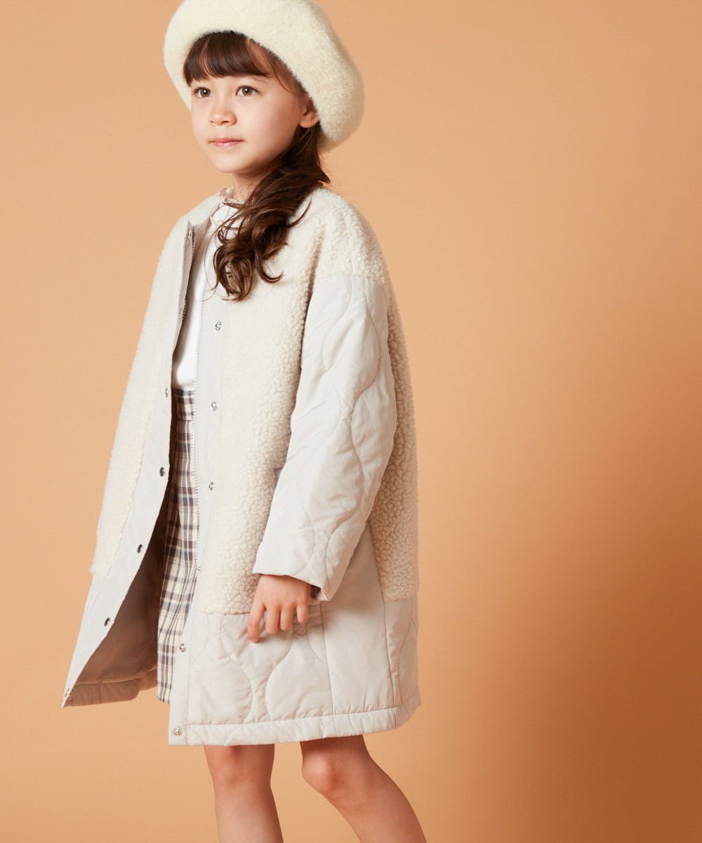 KJUAW06079 a.v.v KIDS(アー・ヴェ・ヴェ) [140-150]ボア切り替えキルティングコート アイボリー