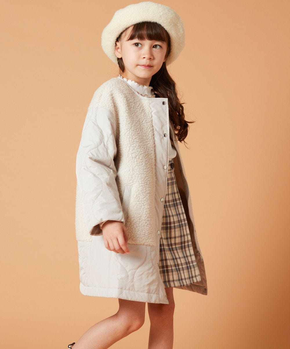 KJUAW06079 a.v.v KIDS(アー・ヴェ・ヴェ) [140-150]ボア切り替えキルティングコート アイボリー