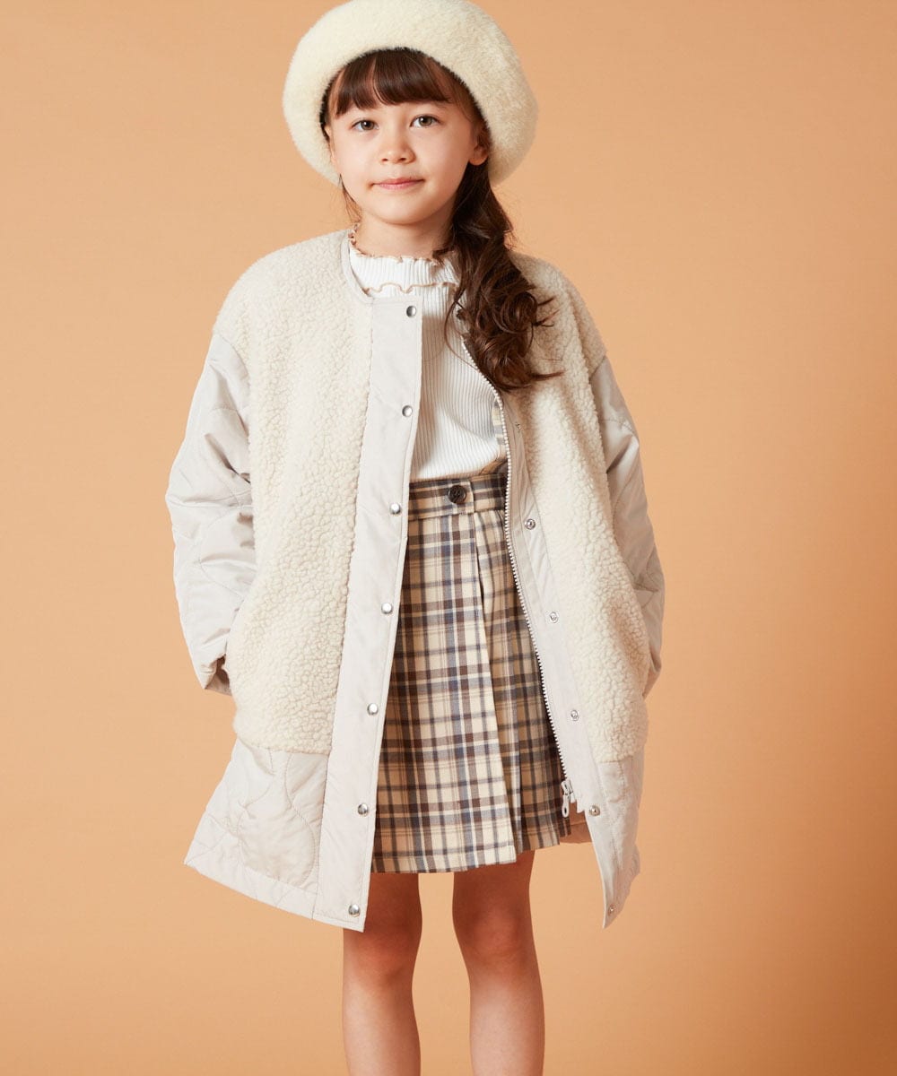 KJUAW06079 a.v.v KIDS(アー・ヴェ・ヴェ) [140-150]ボア切り替えキルティングコート アイボリー