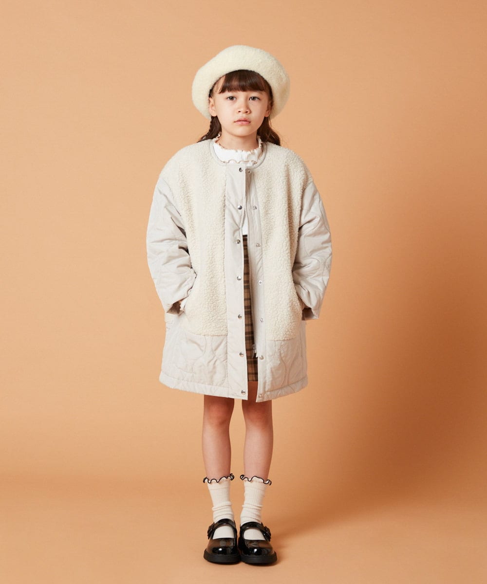 KJUAW06079 a.v.v KIDS(アー・ヴェ・ヴェ) [140-150]ボア切り替えキルティングコート アイボリー