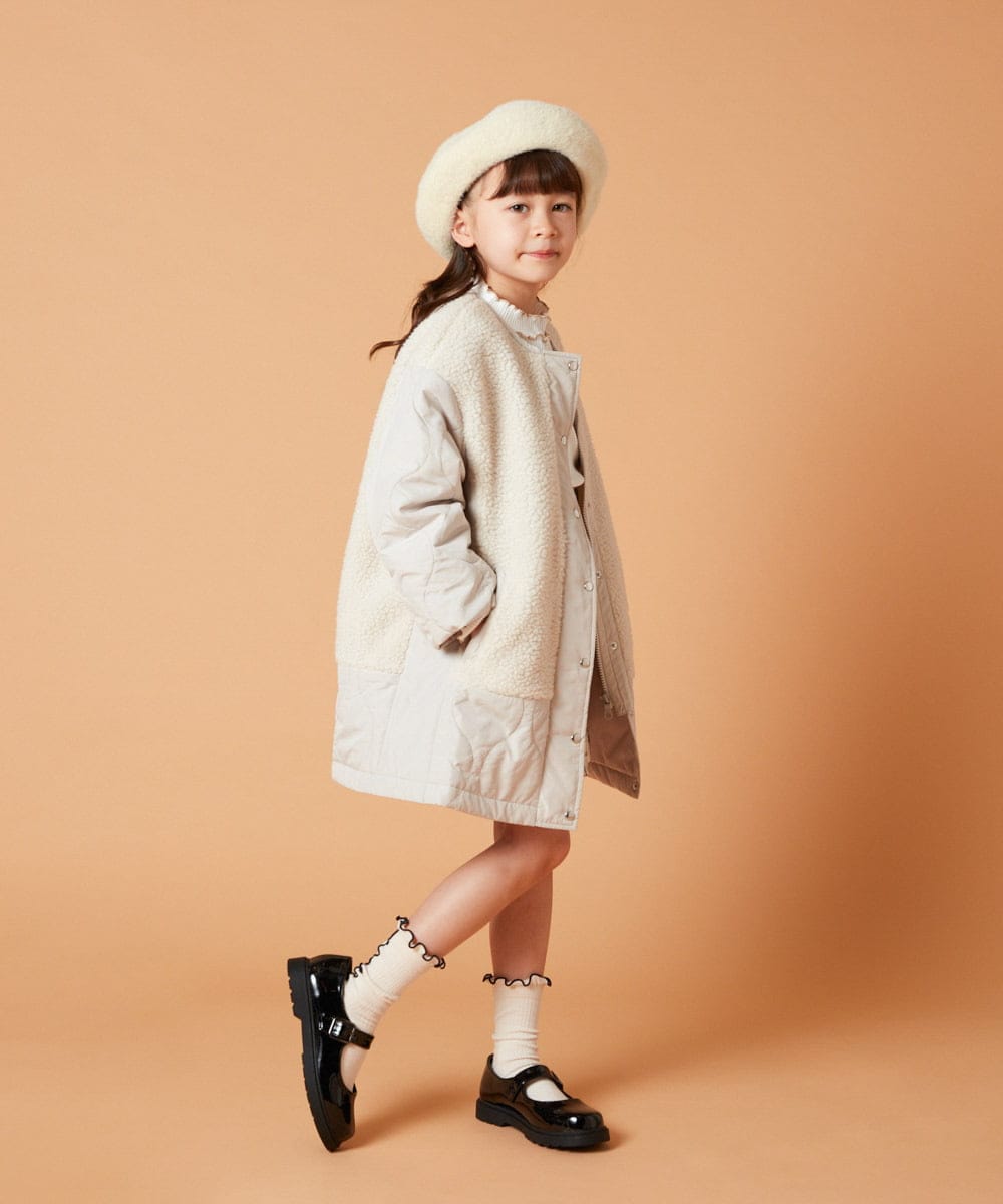 KJUAW06079 a.v.v KIDS(アー・ヴェ・ヴェ) [140-150]ボア切り替えキルティングコート アイボリー