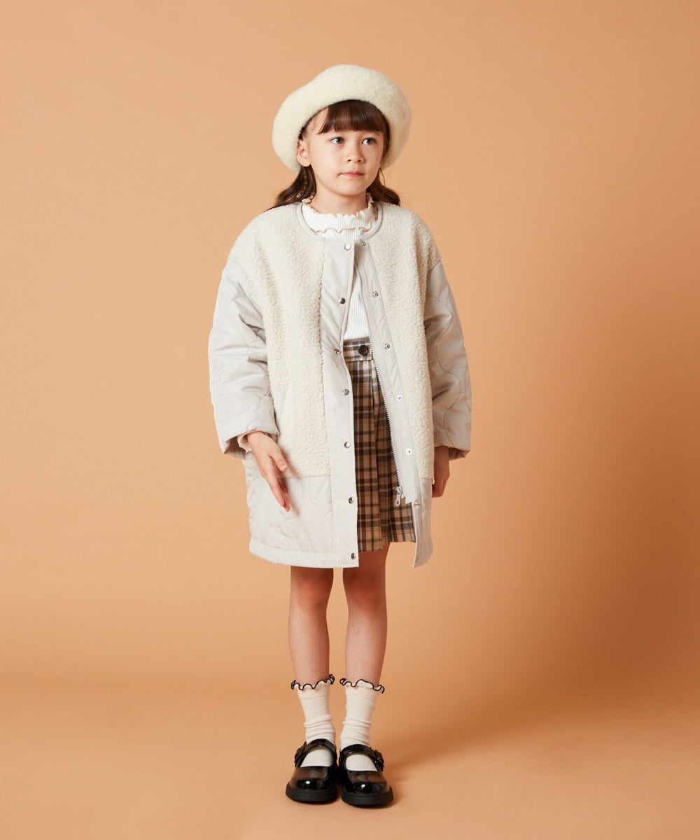 KJUAW06079 a.v.v KIDS(アー・ヴェ・ヴェ) [140-150]ボア切り替えキルティングコート アイボリー