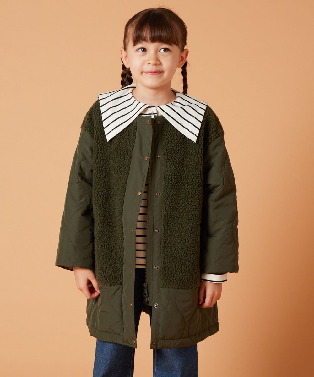 KJUAW06079 a.v.v KIDS(アー・ヴェ・ヴェ) [140-150]ボア切り替えキルティングコート アイボリー