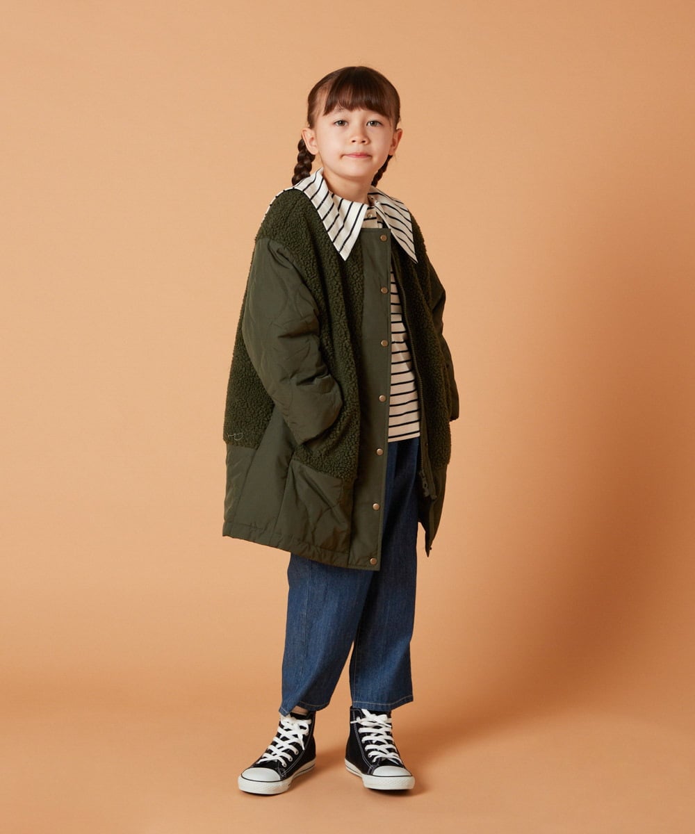 KJUAW06079 a.v.v KIDS(アー・ヴェ・ヴェ) [140-150]ボア切り替えキルティングコート アイボリー