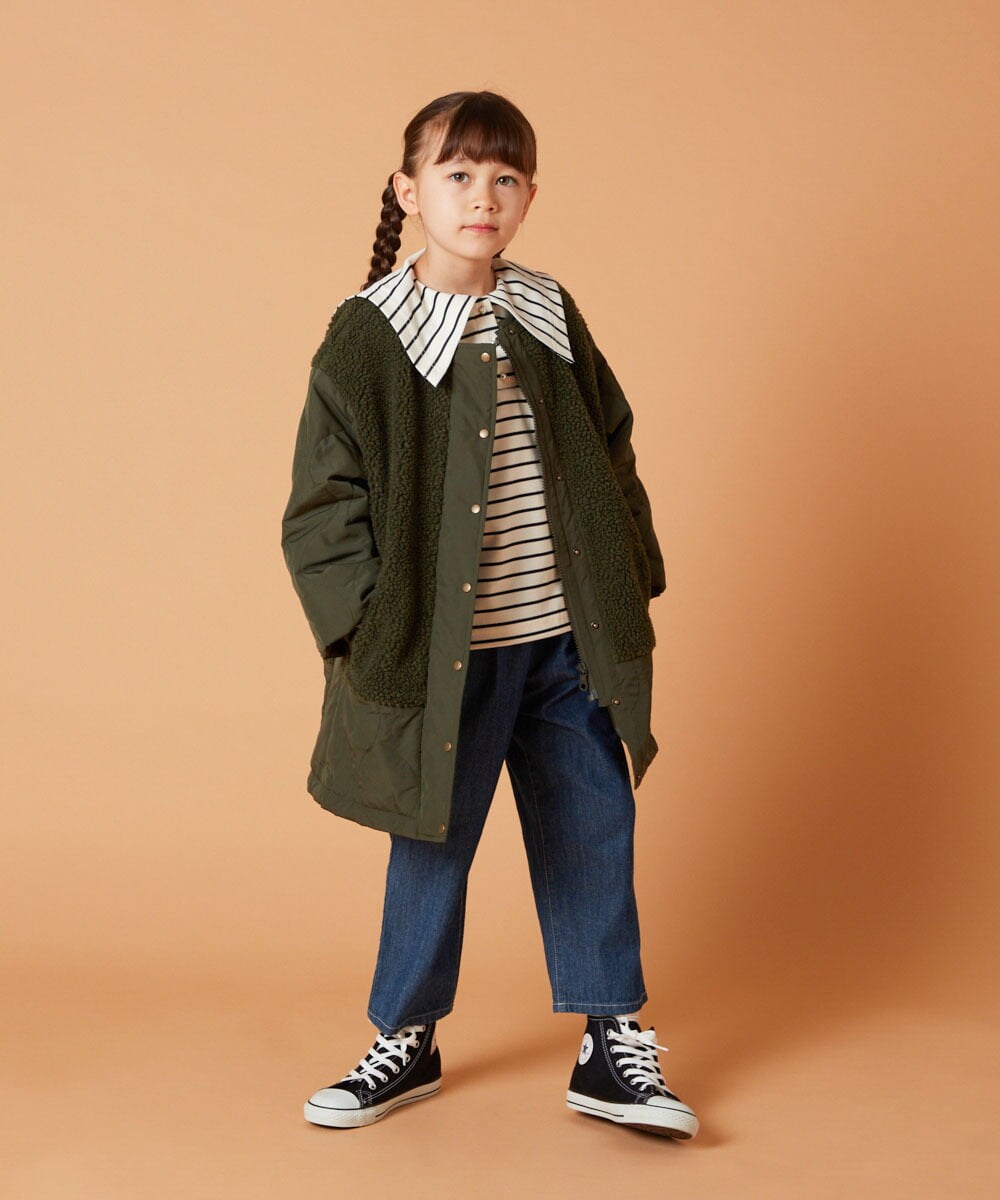 KJUAW06079 a.v.v KIDS(アー・ヴェ・ヴェ) [140-150]ボア切り替えキルティングコート アイボリー