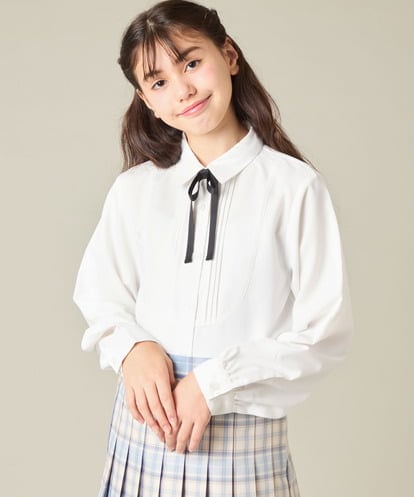KQBBD01044 a.v.v KIDS [150-160]【卒服】リボンタイ付きピンタックブラウス