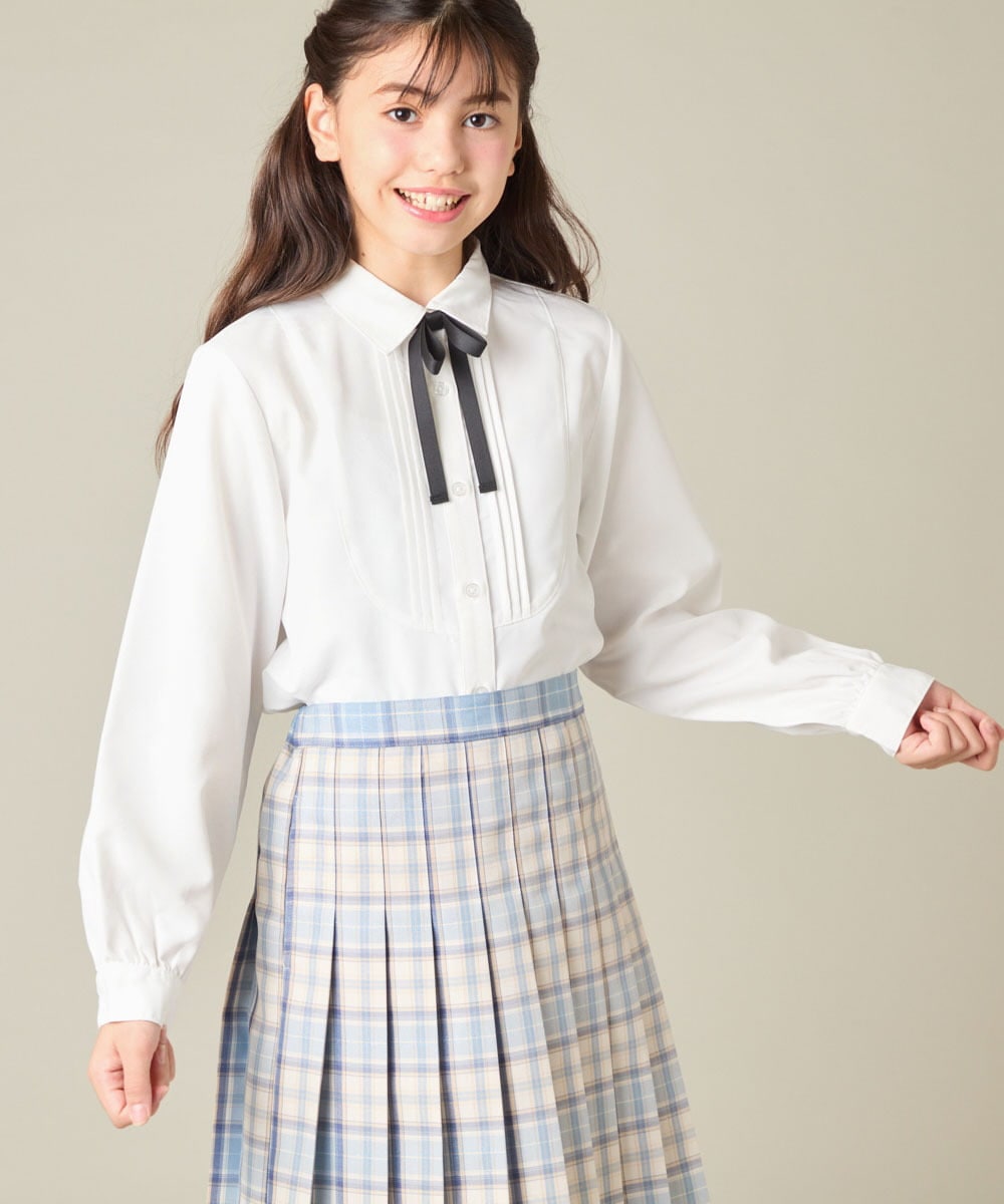 KQBBD01044 a.v.v KIDS(アー・ヴェ・ヴェ) [150-160]【卒服】リボンタイ付きピンタックブラウス ホワイト