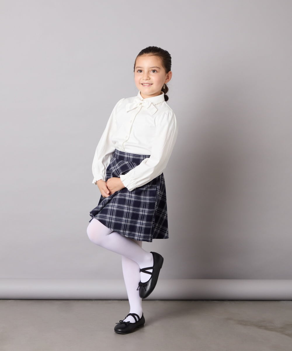 KQBCD01034 a.v.v KIDS(アー・ヴェ・ヴェ) [110-130]リボン付きカットソーブラウス ホワイト