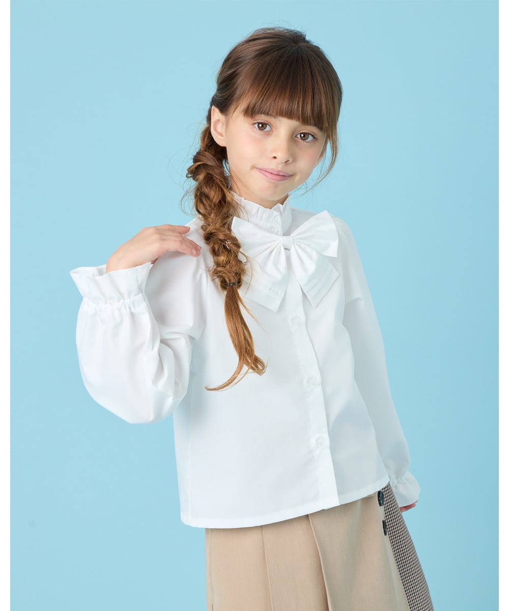 KQBCG01034 a.v.v KIDS(アー・ヴェ・ヴェ) [120-130]【リボン取り外し可能】セレモニーリボン付きブラウス ホワイト