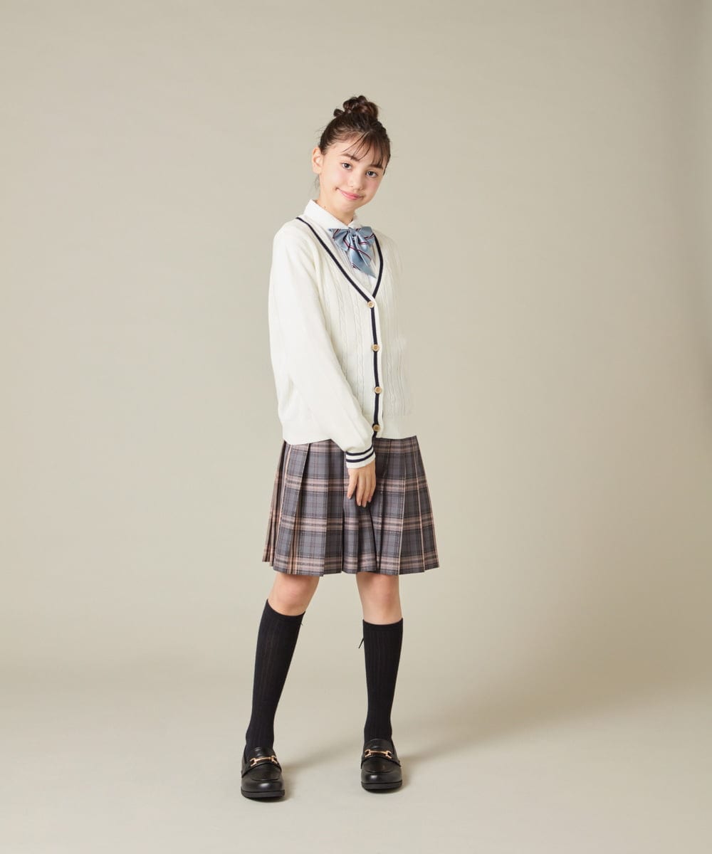 KQCBD01044 a.v.v KIDS(アー・ヴェ・ヴェ) [150-160]【卒服】配色ケーブルカーディガン ホワイト