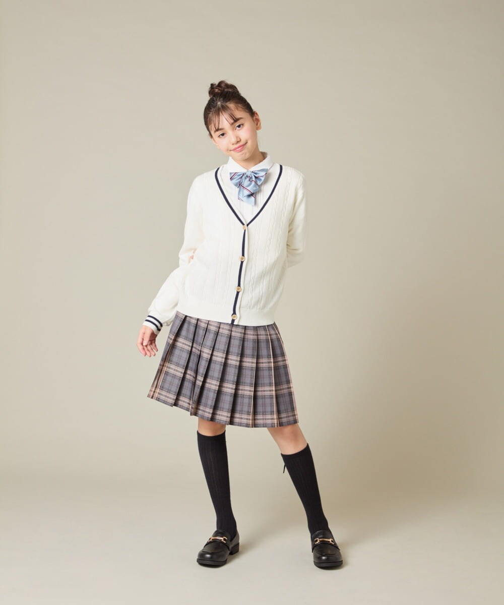 KQCBD01044 a.v.v KIDS(アー・ヴェ・ヴェ) [150-160]【卒服】配色ケーブルカーディガン ホワイト