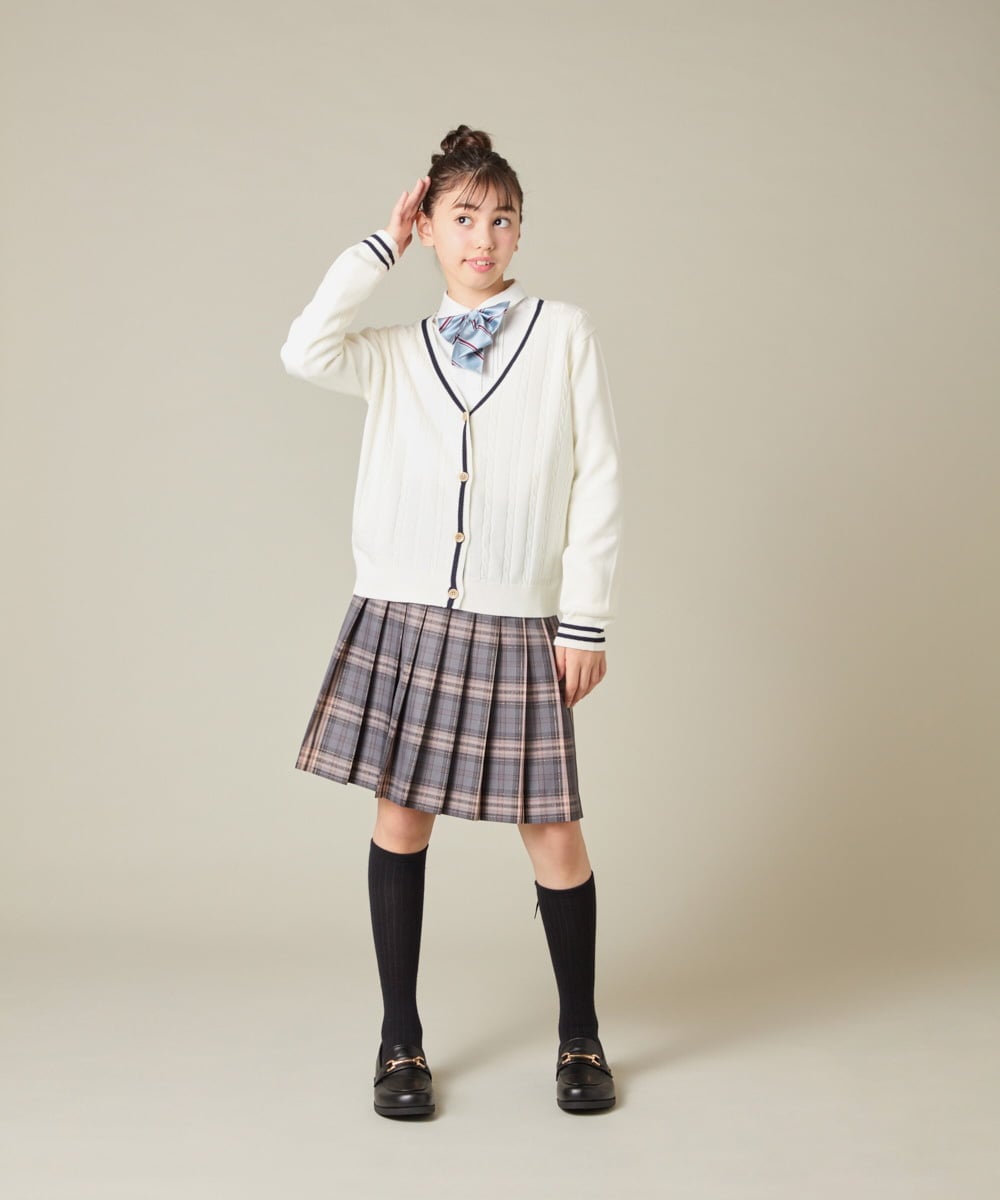 KQCBD01044 a.v.v KIDS(アー・ヴェ・ヴェ) [150-160]【卒服】配色ケーブルカーディガン ホワイト