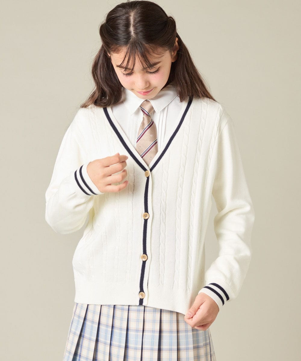 KQCBD01044 a.v.v KIDS(アー・ヴェ・ヴェ) [150-160]【卒服】配色ケーブルカーディガン ホワイト
