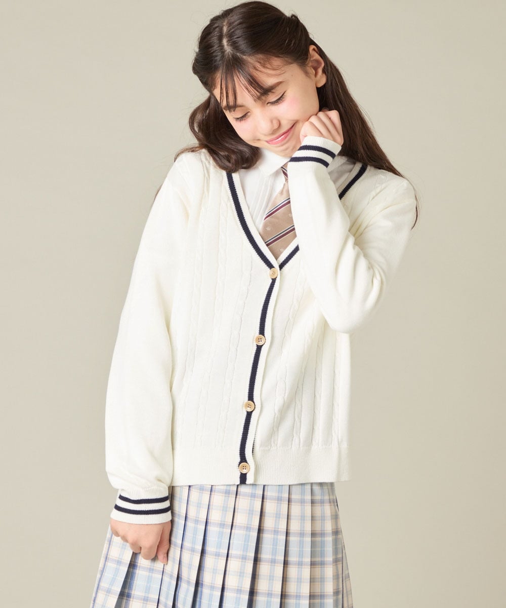KQCBD01044 a.v.v KIDS(アー・ヴェ・ヴェ) [150-160]【卒服】配色ケーブルカーディガン ホワイト