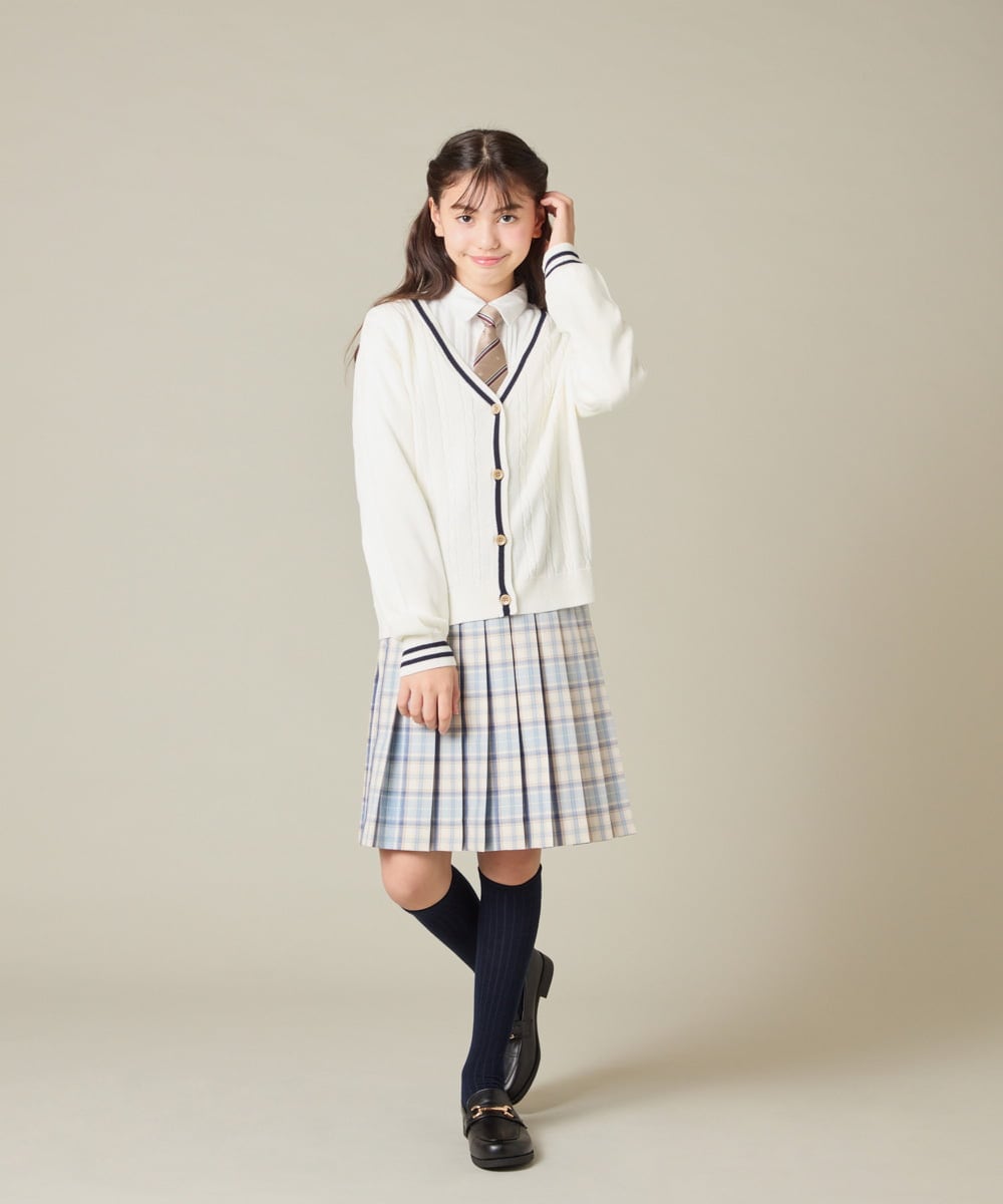 KQCBD01044 a.v.v KIDS(アー・ヴェ・ヴェ) [150-160]【卒服】配色ケーブルカーディガン ホワイト