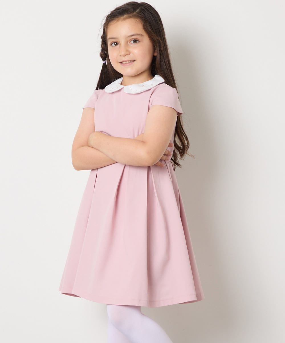 KQEAD01079 a.v.v KIDS(アー・ヴェ・ヴェ) [100-160]パール調衿付きフレアワンピース ピンク