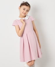 KQEAD01079 a.v.v KIDS(アー・ヴェ・ヴェ) [110-130]【取り外し可能な襟/発表会/お受験/お食事会】パール調襟付きフレアワンピース ピンク