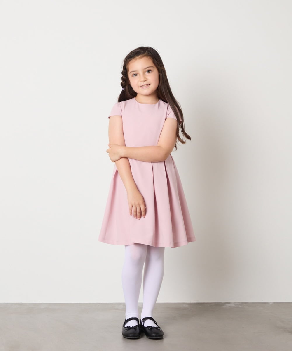 KQEAD01079 a.v.v KIDS(アー・ヴェ・ヴェ) [100-160]パール調衿付きフレアワンピース ピンク