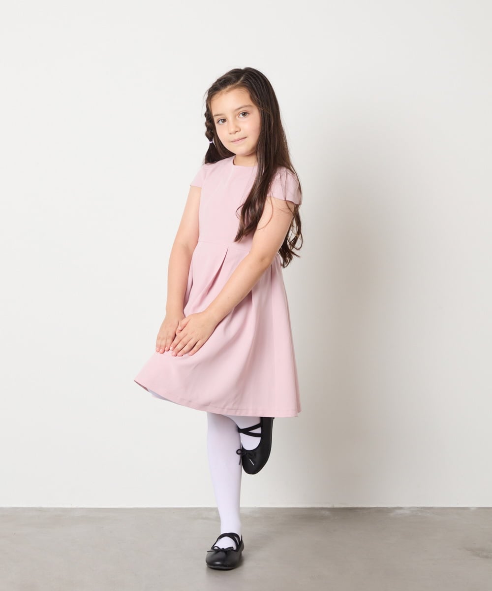 KQEAD01079 a.v.v KIDS(アー・ヴェ・ヴェ) [100-160]パール調衿付きフレアワンピース ピンク