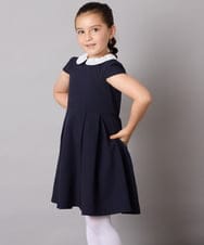 KQEAD01079 a.v.v KIDS(アー・ヴェ・ヴェ) [100-160]パール調衿付きフレアワンピース ピンク