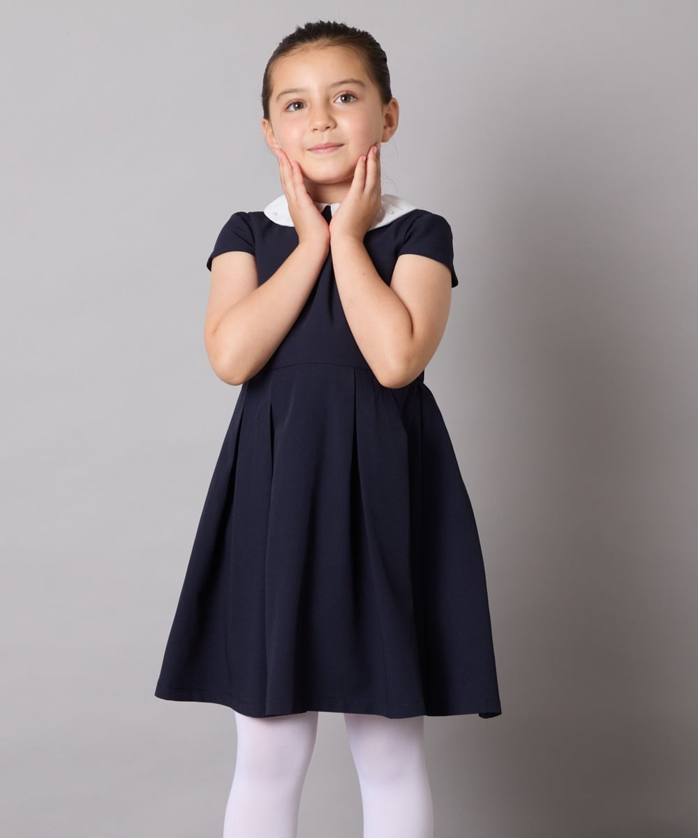 KQEAD01079 a.v.v KIDS(アー・ヴェ・ヴェ) [100-160]パール調衿付きフレアワンピース ピンク