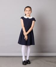 KQEAD01079 a.v.v KIDS(アー・ヴェ・ヴェ) [100-160]パール調衿付きフレアワンピース ピンク