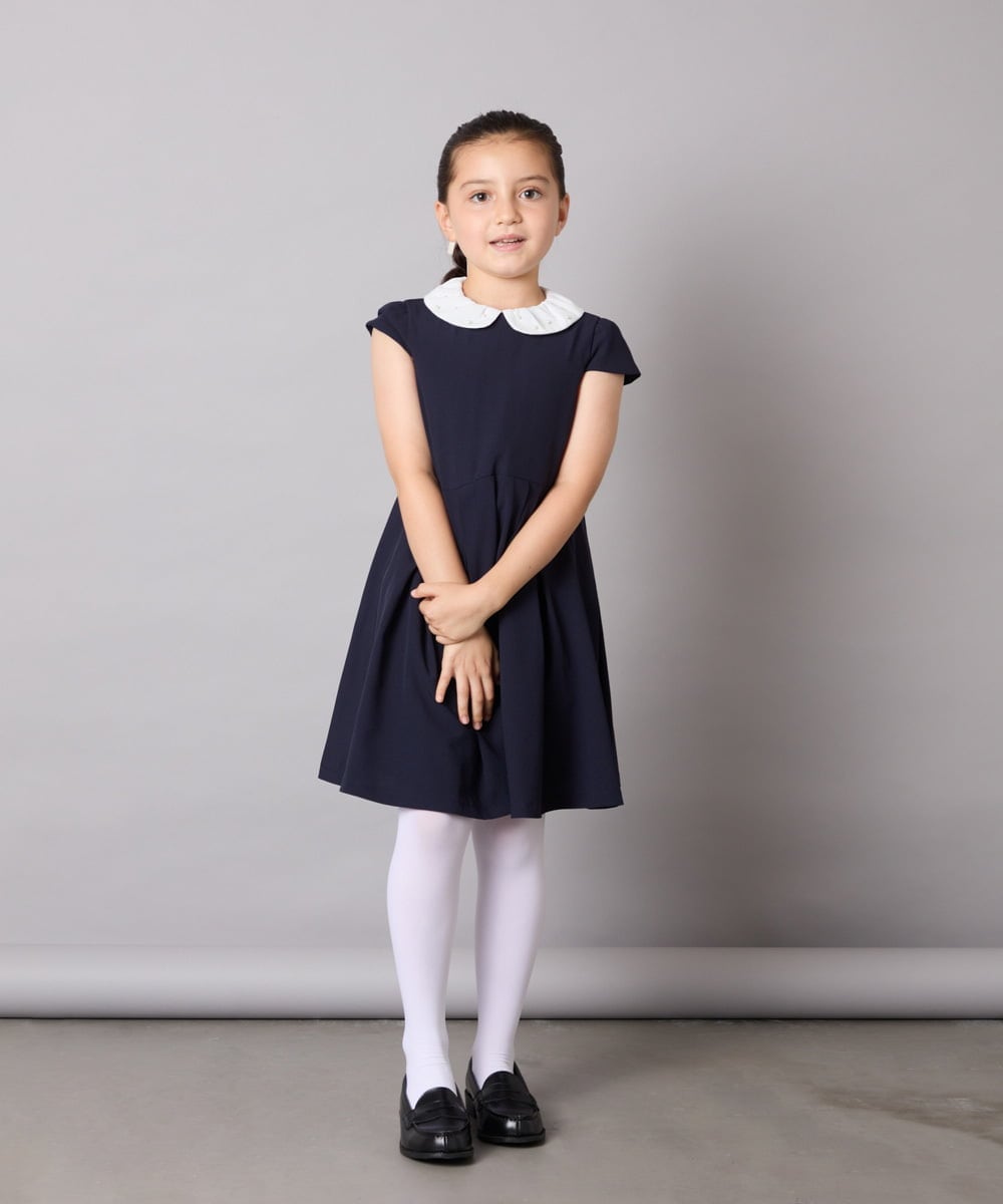 KQEAD01079 a.v.v KIDS(アー・ヴェ・ヴェ) [100-160]パール調衿付きフレアワンピース ピンク