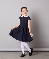 KQEAD01079 a.v.v KIDS(アー・ヴェ・ヴェ) [100-160]パール調衿付きフレアワンピース ピンク