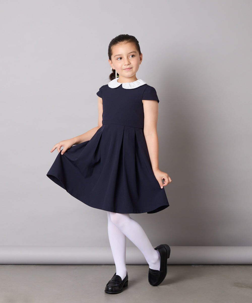 KQEAD01079 a.v.v KIDS(アー・ヴェ・ヴェ) [100-160]パール調衿付きフレアワンピース ピンク