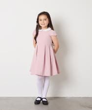 KQEAD01079 a.v.v KIDS(アー・ヴェ・ヴェ) [100-160]パール調衿付きフレアワンピース ピンク