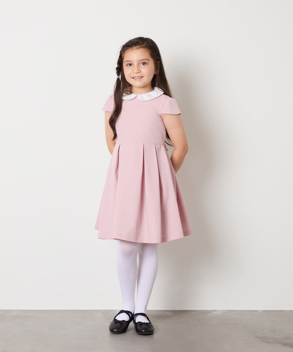KQEAD01079 a.v.v KIDS(アー・ヴェ・ヴェ) [100-160]パール調衿付きフレアワンピース ピンク