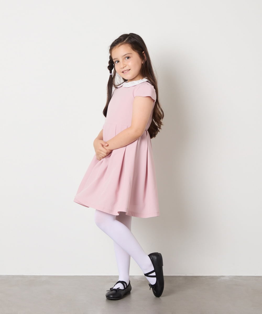 KQEAD01079 a.v.v KIDS(アー・ヴェ・ヴェ) [100-160]パール調衿付きフレアワンピース ピンク