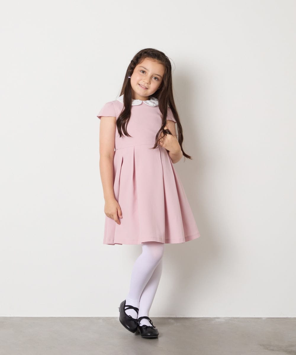 KQEAD01079 a.v.v KIDS(アー・ヴェ・ヴェ) [100-160]パール調衿付きフレアワンピース ピンク