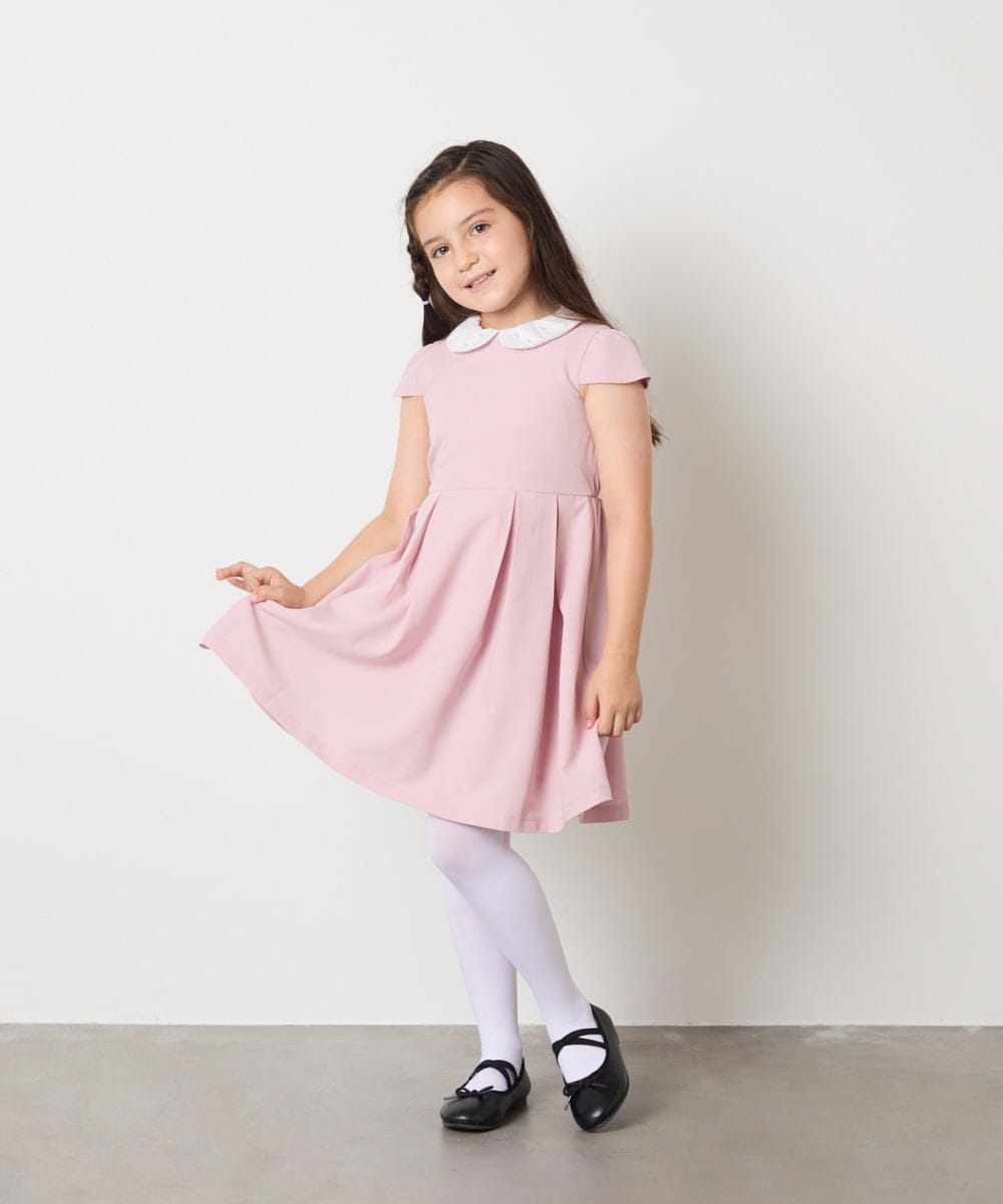 KQEAD01079 a.v.v KIDS(アー・ヴェ・ヴェ) [100-160]パール調衿付きフレアワンピース ピンク