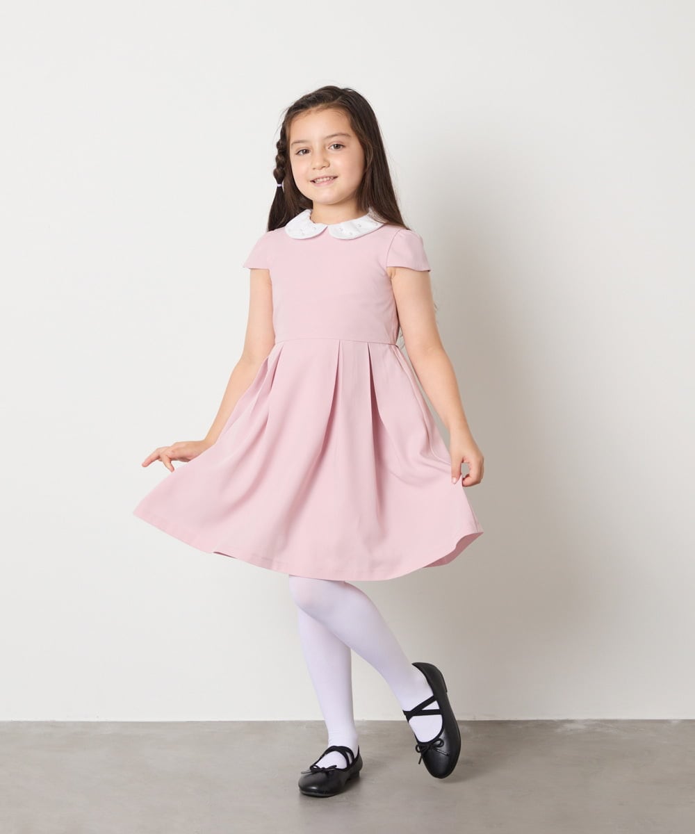 KQEAD01079 a.v.v KIDS(アー・ヴェ・ヴェ) [100-160]パール調衿付きフレアワンピース ピンク