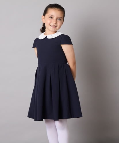 KQEAD01079 a.v.v KIDS [100-160]パール調衿付きフレアワンピース