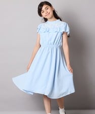 KQEAD02089 a.v.v KIDS(アー・ヴェ・ヴェ) [100-160]レース切り替えフリルワンピース ライトブルー