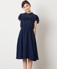 KQEAD02089 a.v.v KIDS(アー・ヴェ・ヴェ) [100-160]レース切り替えフリルワンピース ネイビー