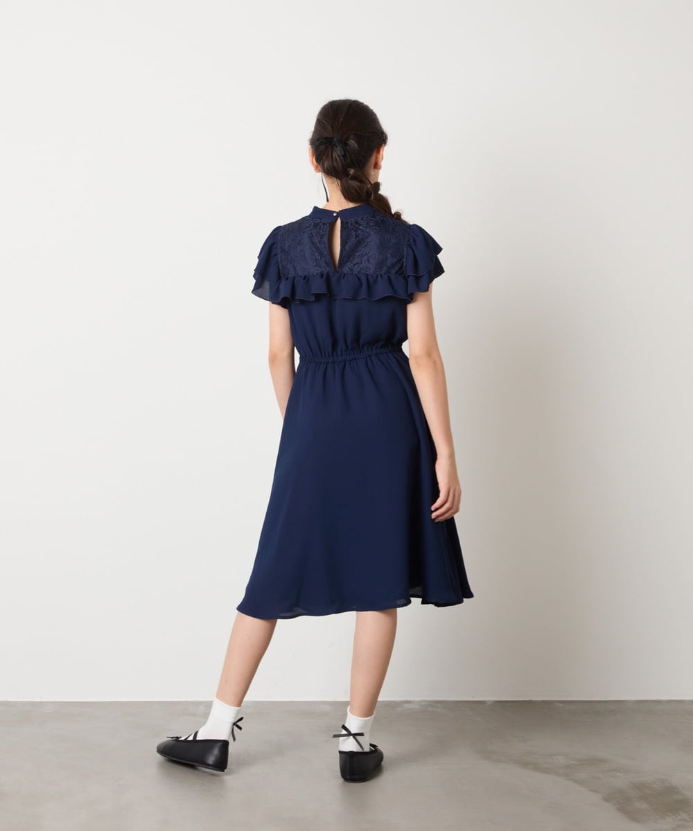 KQEAD02089 a.v.v KIDS(アー・ヴェ・ヴェ) [100-160]レース切り替えフリルワンピース ネイビー